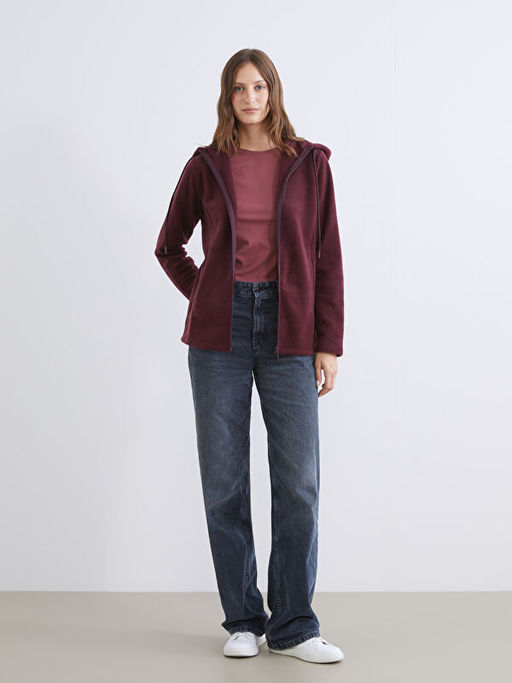 Kap??onlu Polar Kad?n Fermuarl? Sweatshirt