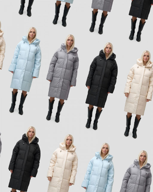 Пальто летучая мышь женское с капюшоном зимнее голубого цвета 9619Gl - Mtforce фото 20