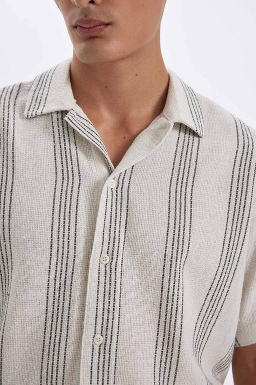 Полосатая рубашка с короткими рукавами и воротником-поло Relax Fit - Defacto фото 5