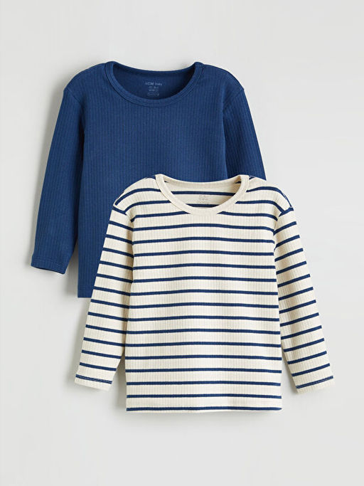 Bisiklet Yaka ?izgili Erkek Bebek Ti??rt 2li