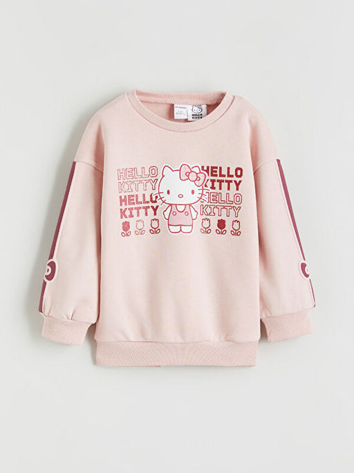Bisiklet Yaka Hello Kitty Bask?l? K?z ?ocuk Sweatshirt ve Pantolon
