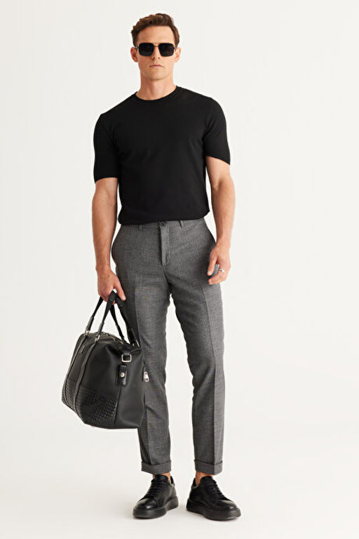 Slim Fit Dar Kesim Beli Lastikli Desenli Esnek Gri Pantolon 4A0124100027GRI