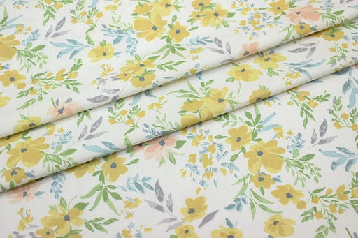 Сатин Лиат - горчичные цветы, (комп), ш.2.35м, хлопок-100%, 110гр/м.кв - Купава фото 4