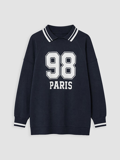 Polo Yaka Oversize Kad?n Sweatshirt Tunik