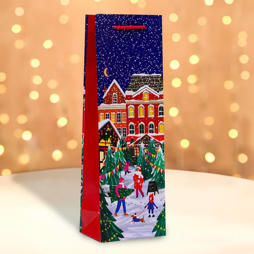 Пакет подарочный новогодний под бутылку, упаковка «Праздник в городе», 12×36×8.5 см