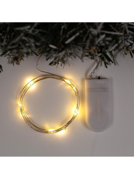 Гирлянда «Нить» 1 м роса, IP20, серебристая нить, 10 LED, батарейки CR2032×2 (в комплекте), свечение тёплое белое
