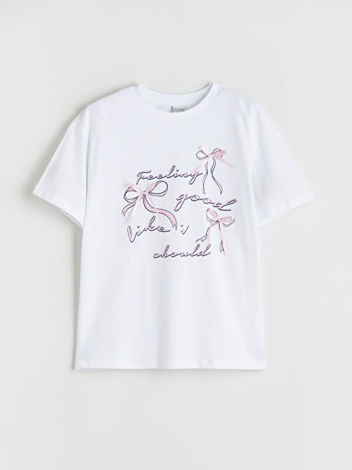 Bisiklet Yaka Fiyonk Detayl? K?z ?ocuk Ti??rt