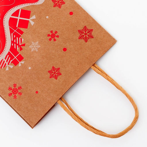 Цена за 12 шт. Пакет подарочный новогодний, крафт с тиснением, круглая ручка, Новогдние сани 15?21?8 см, 120 г - UPAK LAND фото 3