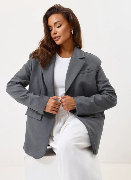 K13519 Пиджак OVER SIZE с поясом ГРАФИТ