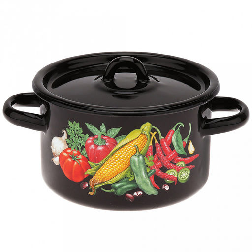 Кукуруза Набор эмалированных кастрюль 3 предмета: 1,5л, д16см, h10см, 2,9л, д20см, h13см, 4,5л, д22см, h14см, цилиндрическая форма, металлическая крышка, черный (Россия) - Домашняя мода фото 5