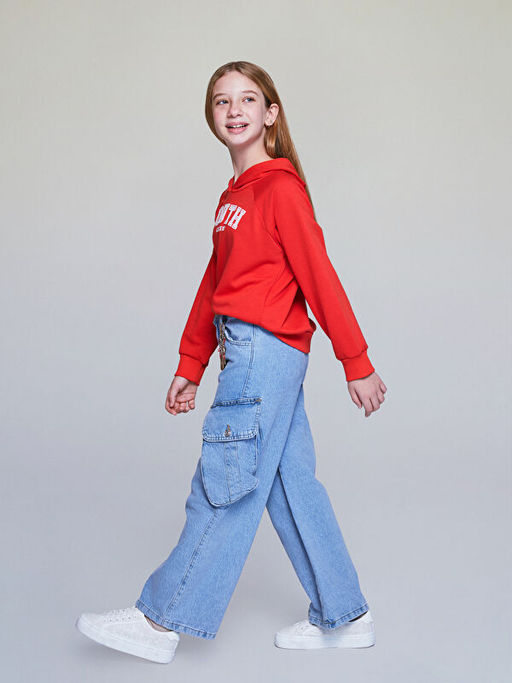 Pamuklu K?z ?ocuk Kargo Jean Pantolon