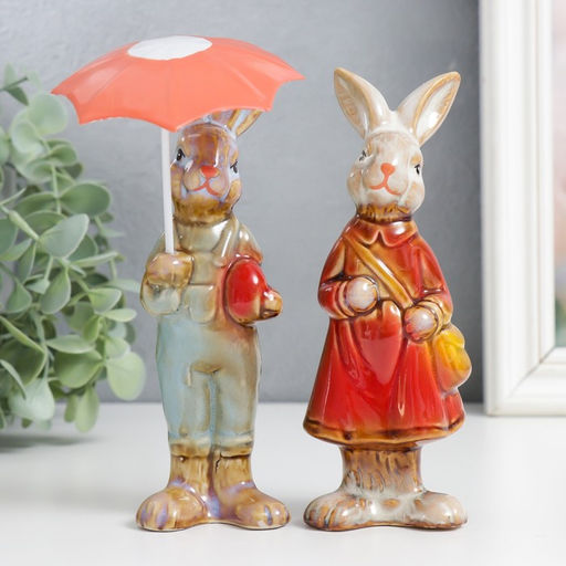 Цена за 2 шт. Фигурка керамика «Заюшка - под зонтом», 15.5×4.5×5 см, МИКС