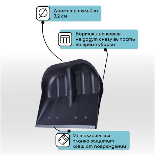 Цена за 2 шт. Ковш лопаты пластиковый, 360 × 410 мм, с оцинкованной планкой, тулейка 32 мм