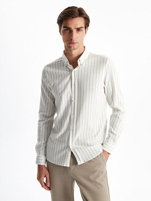 Slim Fit Uzun Kollu ?izgili Erkek G?mlek