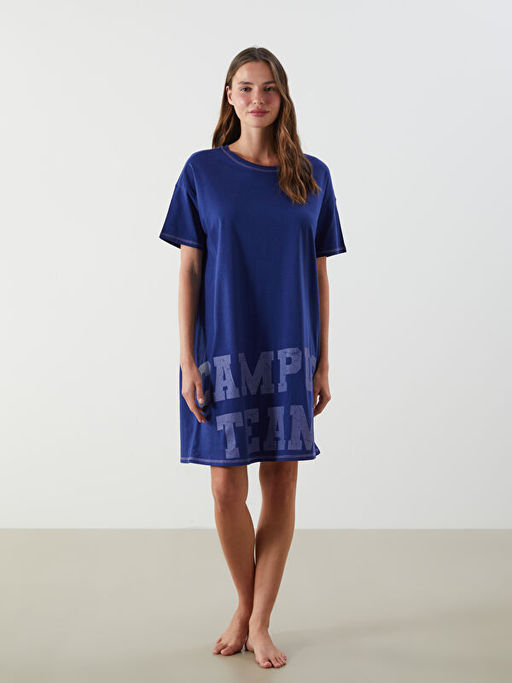 Bisiklet Yaka Bask?l? Kad?n Gecelik