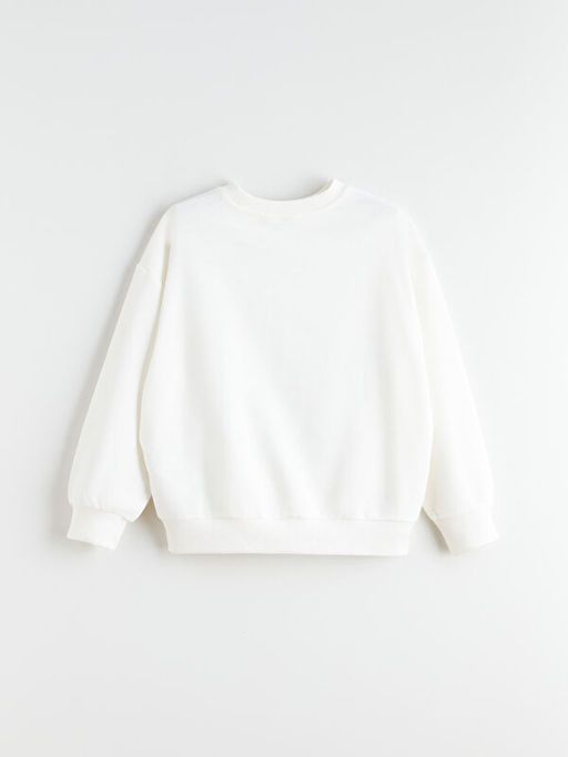 Bisiklet Yaka Stitch ve Angel Bask?l? K?z ?ocuk Sweatshirt