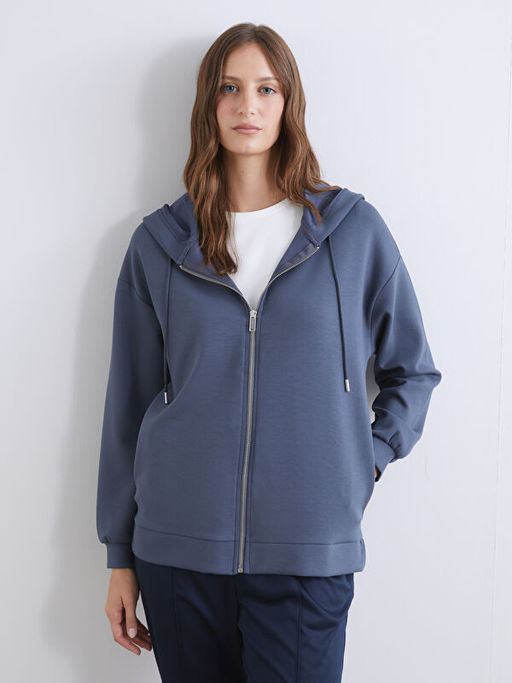 Kap??onlu Oversize Kad?n Fermuarl? Sweatshirt