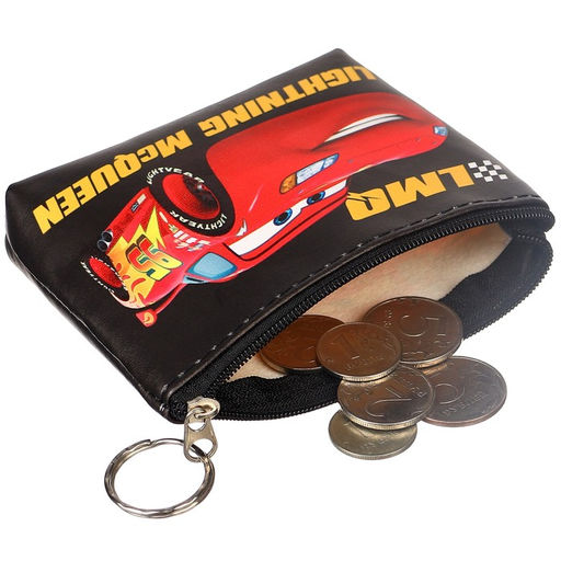 Кошелек детский для мальчика на молнии, кожзам, 11.5×2.5×8 см, Тачки