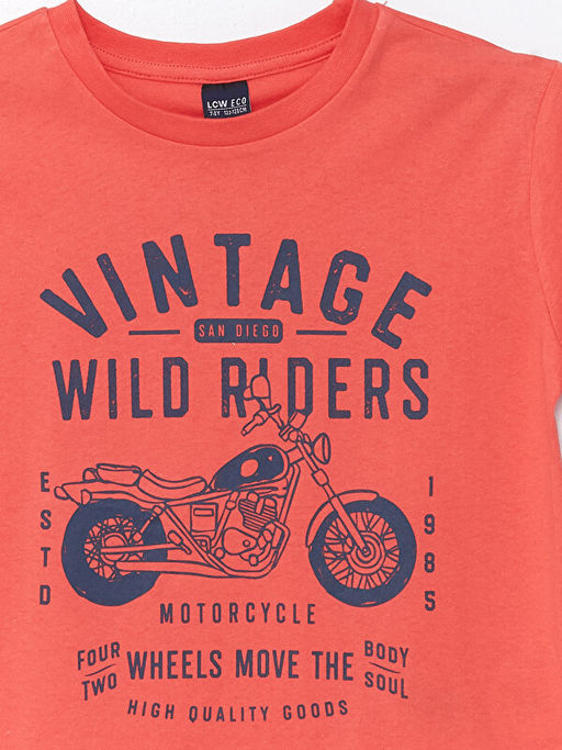 Bisiklet Yaka Bask?l? K?sa Kollu Erkek ?ocuk Ti??rt - Waikiki фото 3