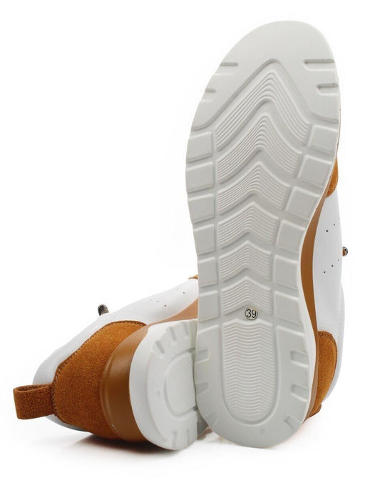 03-YA486-2 WHITE/SAND Кроссовки женские (натуральная кожа, натуральная замша)