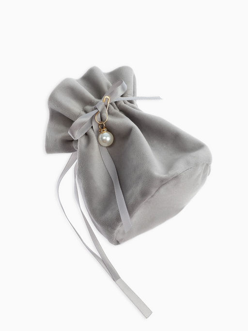 Цена за 10 шт. Мешочек бархатный с бусиной, 13х9 см, серый (фас. 10 шт)