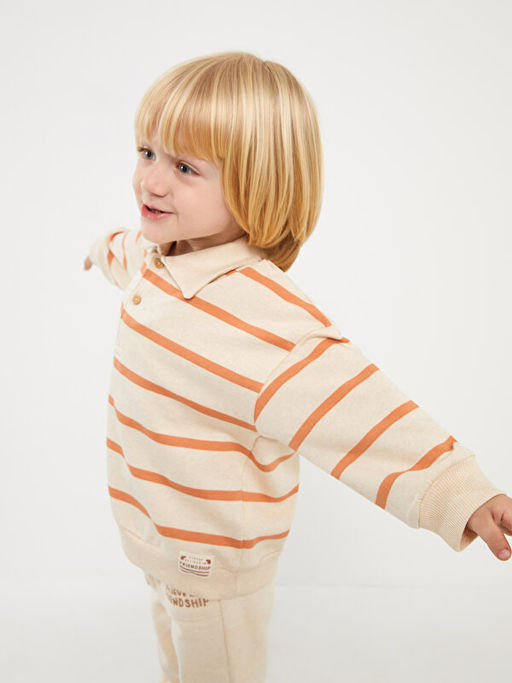 Polo Yaka Uzun Kollu ?izgili Erkek Bebek Sweatshirt - Waikiki фото 2