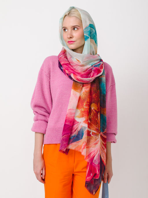 Большой, мягкий, тонкий и очень нежный двусторонний палантин с рисунком в стиле арт-деко - Tantino фото 6