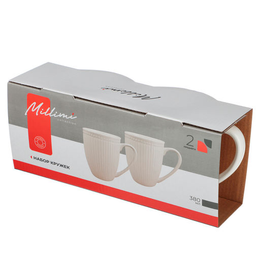 Набор кружек 2 шт. 380 мл., белый рельеф, фарфор MILLIMI арт. 806-209 - Полимербыт фото 3