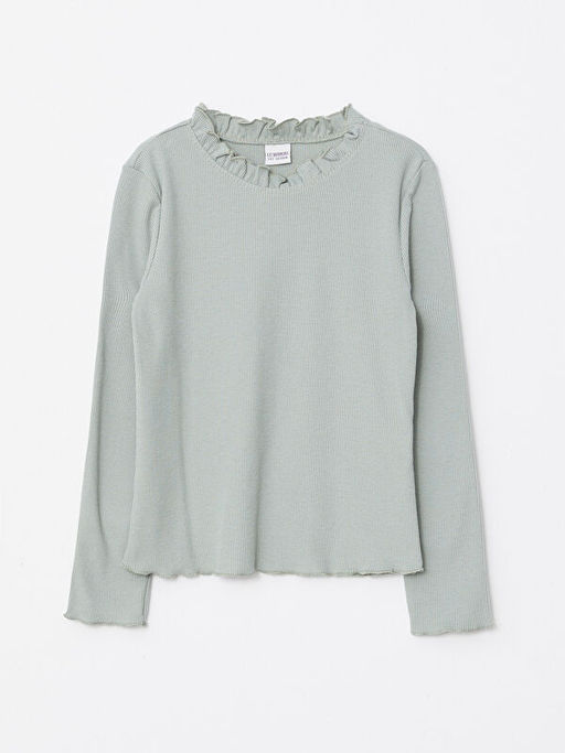 Dik Yaka Basic Uzun Kollu K?z ?ocuk Ti??rt - Waikiki фото 3