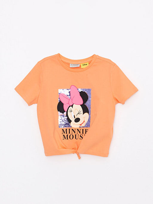 Bisiklet Yaka Minnie Mouse Bask?l? ?ift Y?nl? Payetli K?sa Kollu K?z ?ocuk Ti??rt - Waikiki фото 3