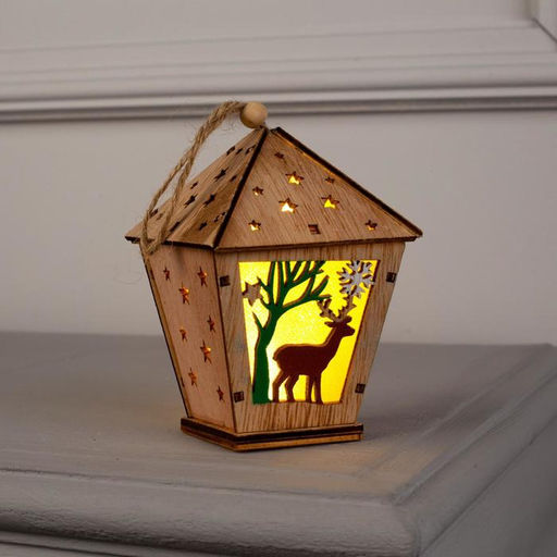 Ёлочная игрушка Фонарь с оленем, 11х8х8 см, от батареек, свечение тёплое белое - Luazon lighting фото 3