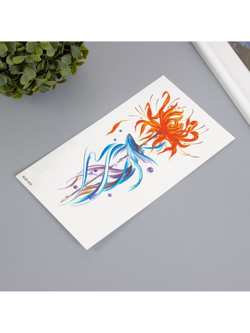 Цена за 2 шт. Переводная тату на тело цветная Рыба синяя, 11.4?21 см