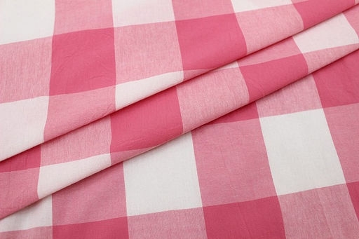 Вареный (стираный) хлопок Клетка (6.2*7.2см) цв.розовый коралл, ш.2.5м, хлопок-100%, 115гр/м.кв - Купава фото 4