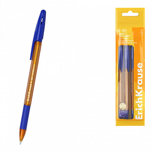 Цена за 50 шт. Ручка шариковая ErichKrause R-301 Stick&Grip Amber 0.7, цвет чернил синий (в коробке по 50 шт.)  фото 6
