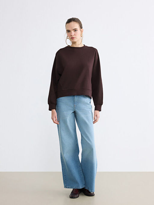 Bisiklet Yaka Oversize Kad?n Sweatshirt