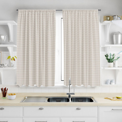 Шторы для кухни, 2шт 148х160см "Сардиния" клетка, на шторной ленте, рогожка, хлопок "Премиум" 186г/м2, упаковка классическая 28х41см, "Домашняя мода" (Россия)