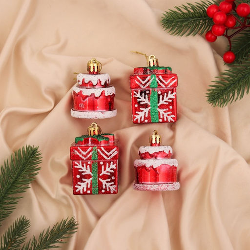 Ёлочные игрушки 3 шт. Зимнее волшебство. Карнавальный пластик, 75 см, красный