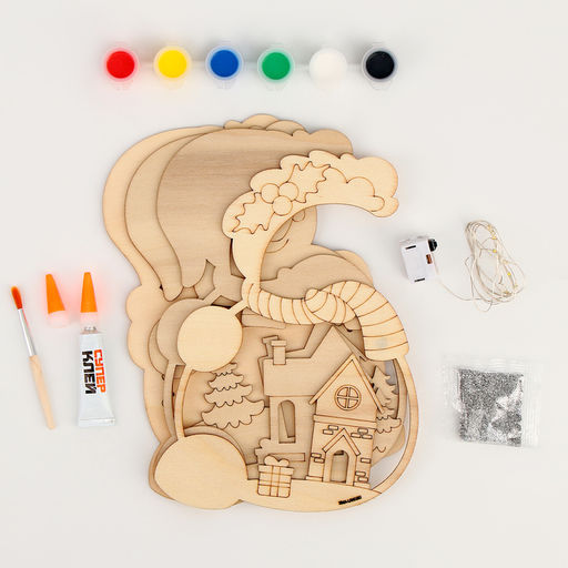 Роспись по дереву Новый год! Ночник снеговик, набор для творчества