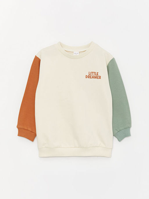 Bisiklet Yaka Bask?l? Erkek Bebek Sweatshirt
