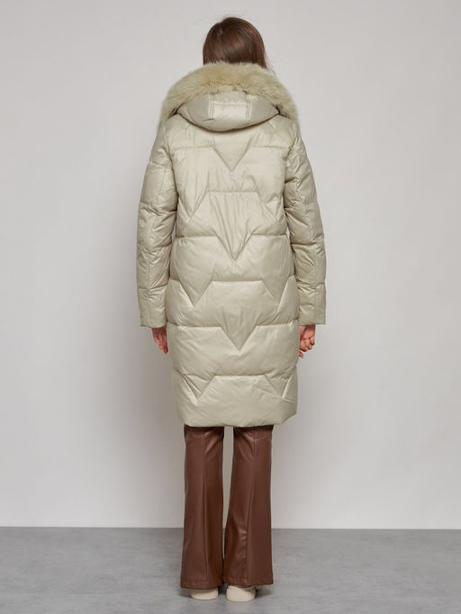 Пальто утепленное с капюшоном зимнее женское светло-зеленого 13305ZS - Visdeer фото 4