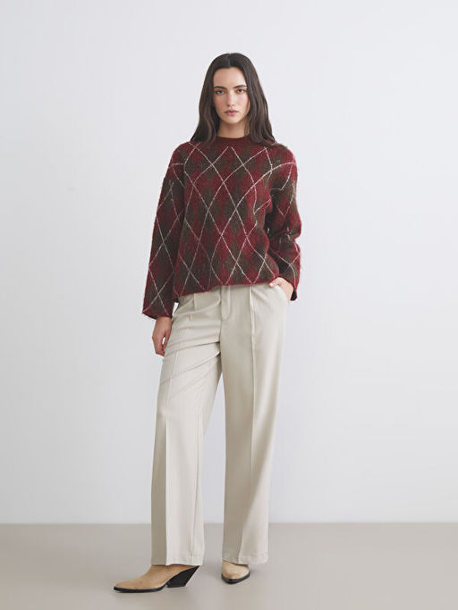 Bisiklet Yaka Baklava Desenli Kad?n Triko Kazak