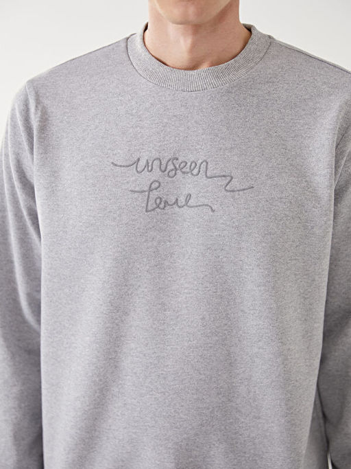 Bisiklet Yaka Uzun Kollu Bask?l? Erkek Sweatshirt