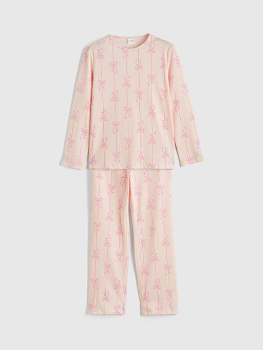 Fiyonk Bask?l? K?z ?ocuk Pijama Tak?m