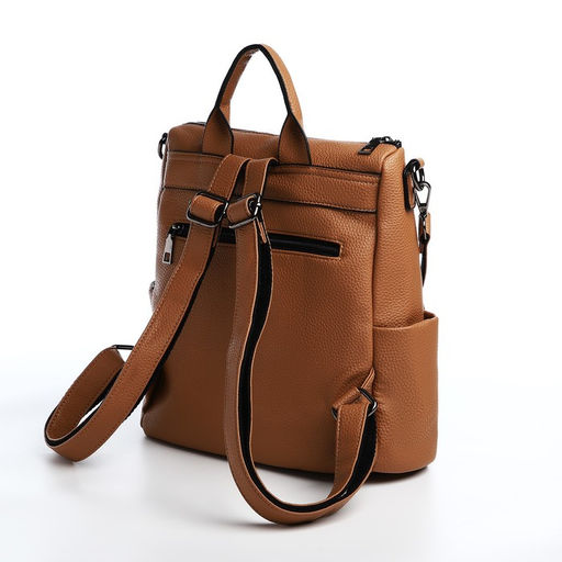 Рюкзак женский из искусственной кожи на молнии, 4 кармана, цвет коричневый - Simaland фото 4