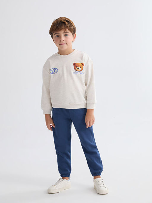 Bisiklet Yaka Bask?l? Erkek ?ocuk Sweatshirt