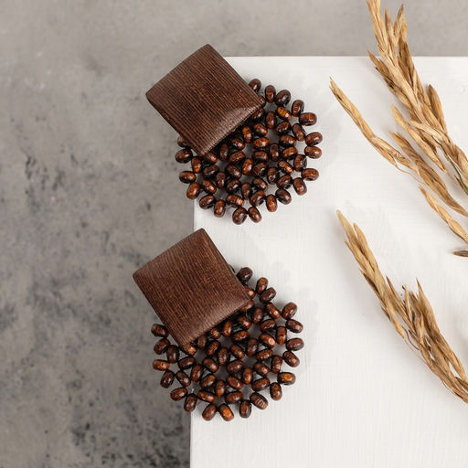 Серьги из дерева Ваканда квадрат, цвет коричневый