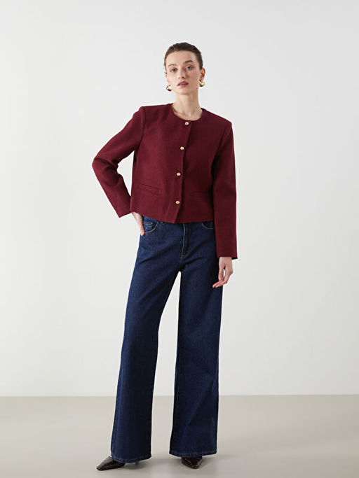 Bisiklet Yaka Dokulu Kad?n T?vit Ceket