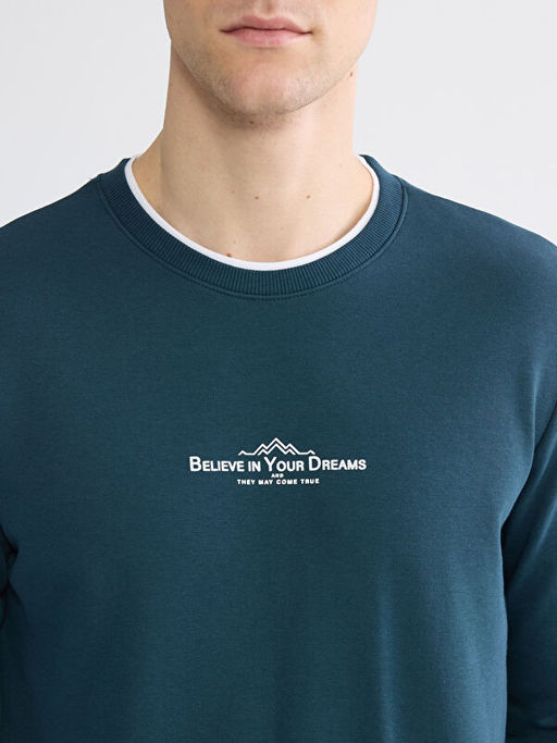 Bisiklet Yaka Bask?l? Erkek Sweatshirt