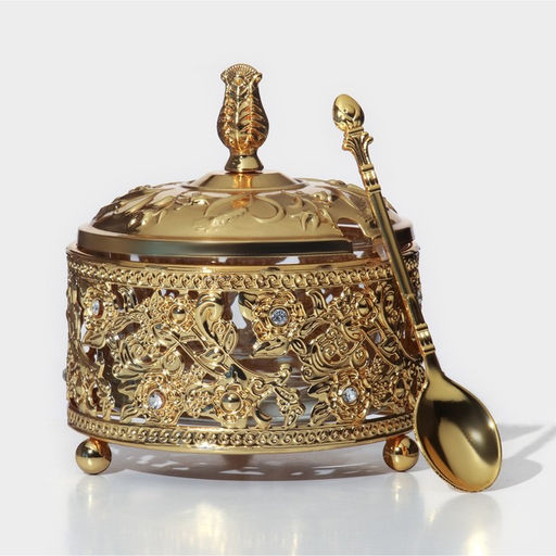 Сахарница «Букет», 200 мл, 10×11 см, с ложкой, крышкой, металл, золотистая