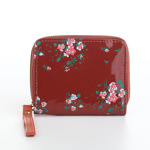 Кошелёк женский на молнии с ремешком, лакированный, коричневый